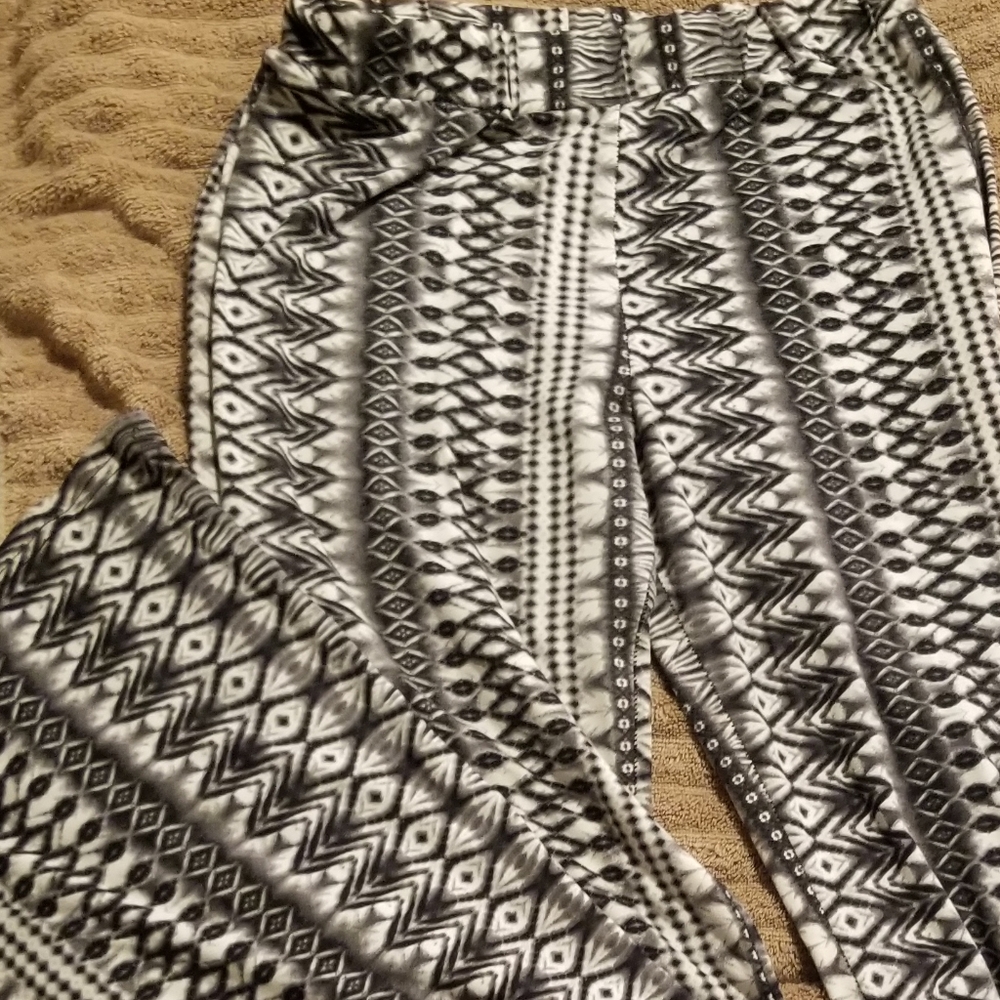 Black and White Geometric Boot Cut Pants